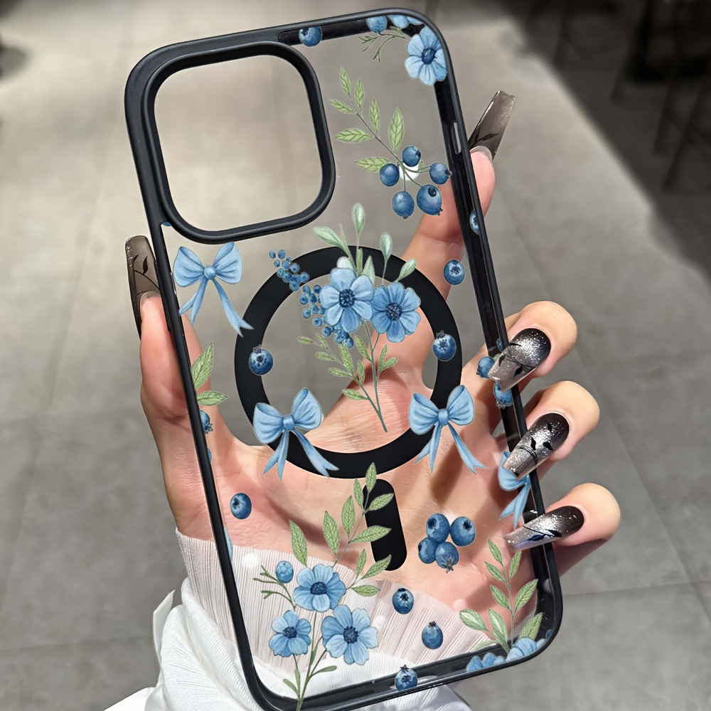 Clear Magsafe Case - Blueberry Floral Clear Case For iPhone