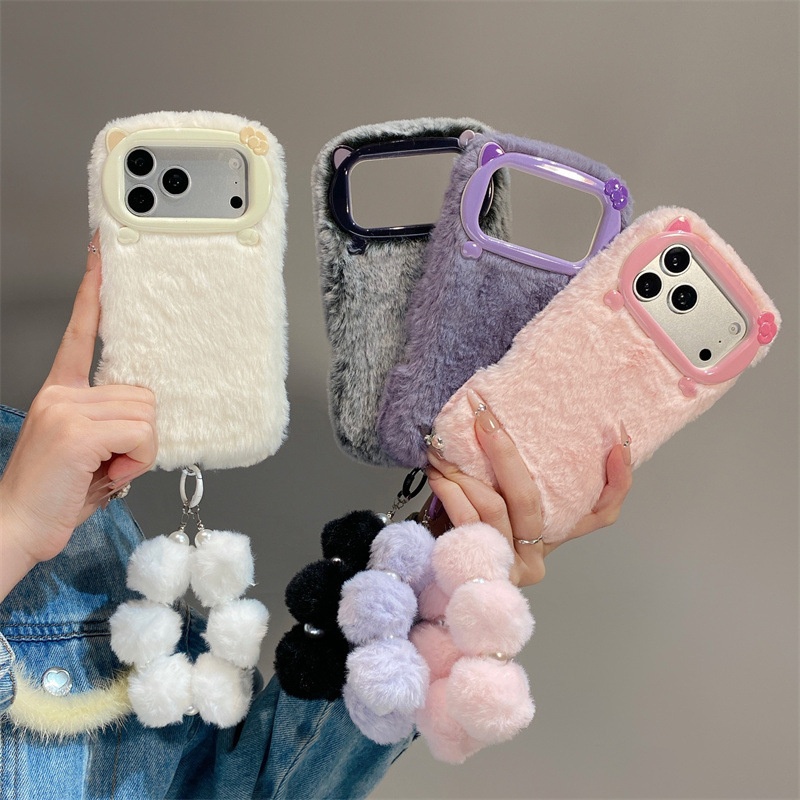 Phone Cases Protective - Luxury Solid Colors Furry Plush Phone