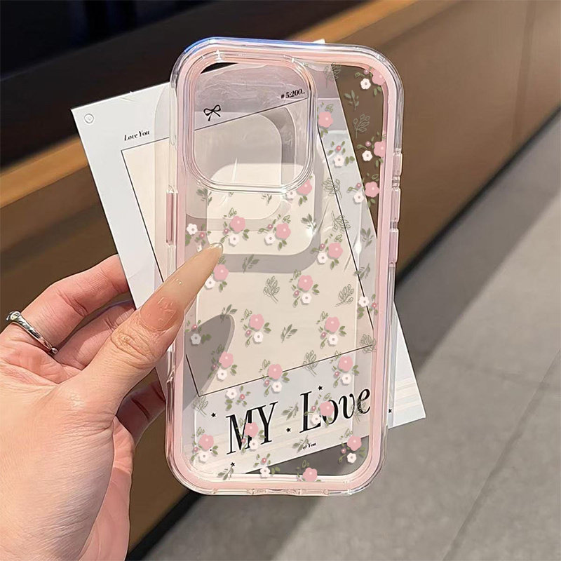 Phone Cases Protective - Green Leaves Pink Flower 2in1 Clear