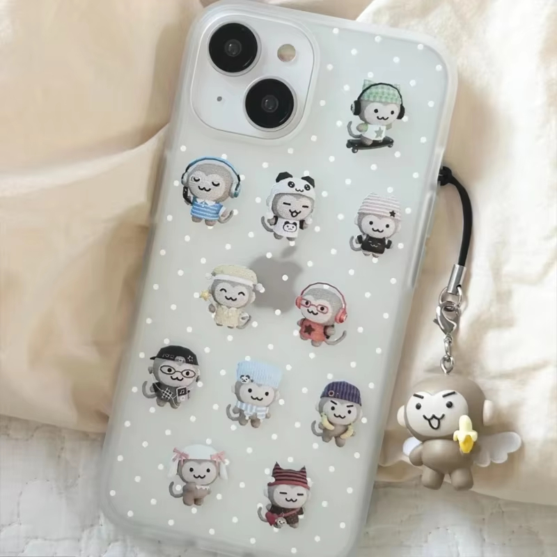 Phone Cases Iphone 16 Pro Max - Simple Kawaii Monkey White Polka Dots