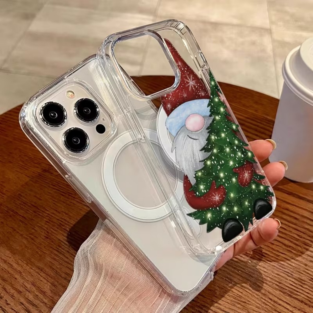 Clear Magsafe Case - Cute Santa Claus Holding Xmas Tree
